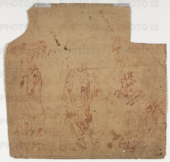 Sketches of Horses and Riders (recto); Sketches of Horses (verso), 17th century. Creator: Unknown.