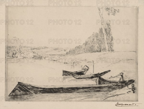 Small ferry-boats on the banks oft he Seine, c. 1858. Creator: Félix Bracquemond (French, 1833-1914).