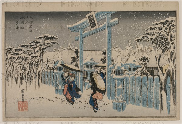 Snow at the Gion Shrine (from the series Famous Places in Kyoto), mid 1830s. Creator: Ando Hiroshige (Japanese, 1797-1858).