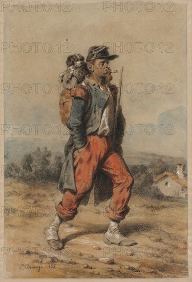 Soldier with Dog, 1853. Creator: Joseph-Louis-Hippolyte Bellangé (French, 1800-1866).