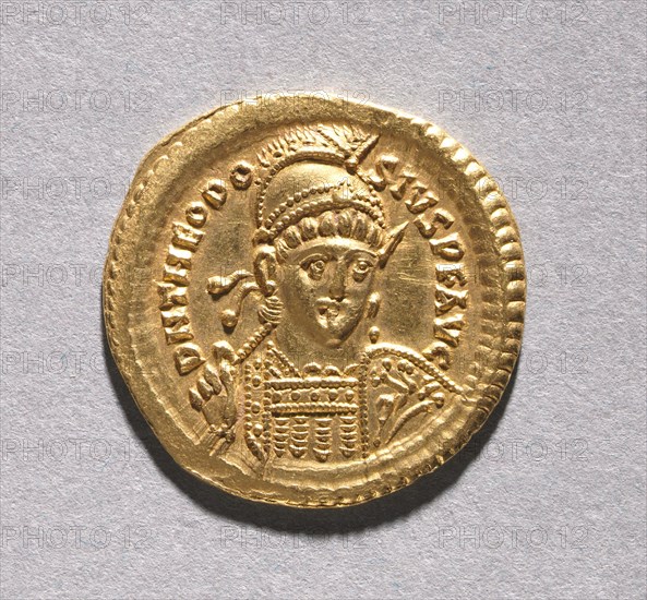 Solidus of Theodosius II and Valentinian III , 408-425. Creator: Unknown.