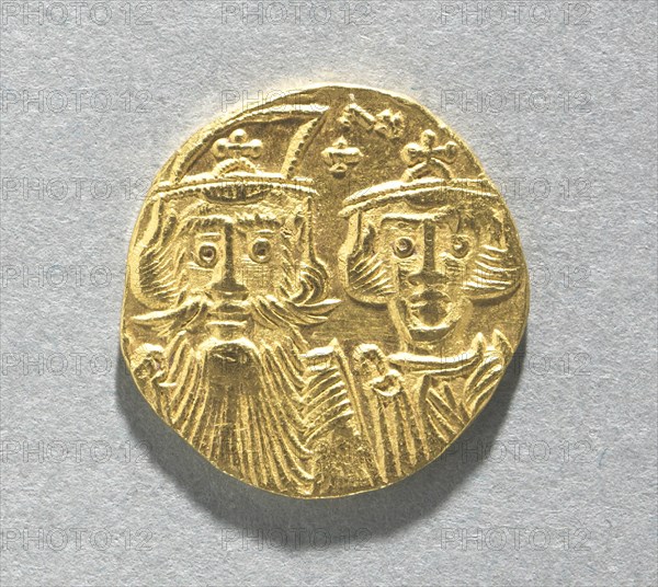 Solidus with Busts of Constans II and Constantine IV (obverse), 659-661. Creator: Unknown.