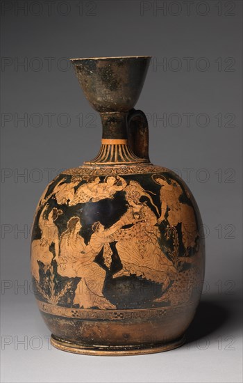 Squat Lekythos, c. 420-410 BC. Creator: Meidias Painter (Greek), attributed to.