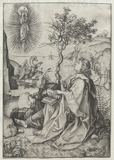 St. John the Evangelist on the Isle of Patmos. Creator: Martin Schongauer (German, c.1450-1491).