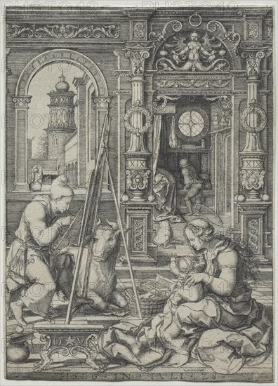 St. Luke Painting the Virgin, 1526. Creator: Dirk Vellert (Netherlandish, 1480/85-1547).