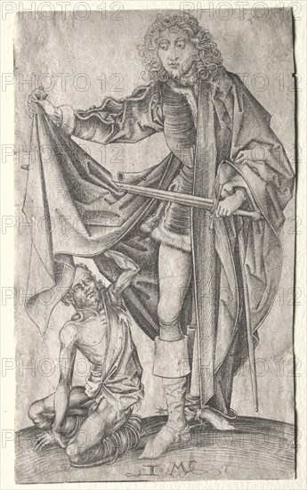 St. Martin Dividing His Cloak for a Beggar. Creator: Israhel van Meckenem (German, c. 1440-1503).