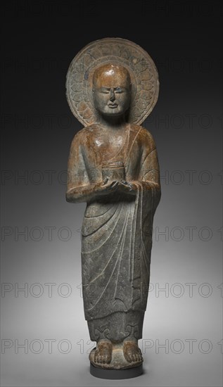 Standing Disciple Mahakasyapa Holding a Cylindrical Reliquary, c. 550. Creator: Unknown.