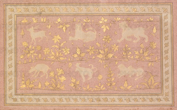 Stenciled Scenes of Lion and Gazelle, c. 1710. Creator: Unknown.