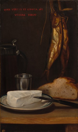 Still Life with Herring, Bread, and Cheese, 1858. Creator: Alexandre-Gabriel Decamps (French, 1803-1860).