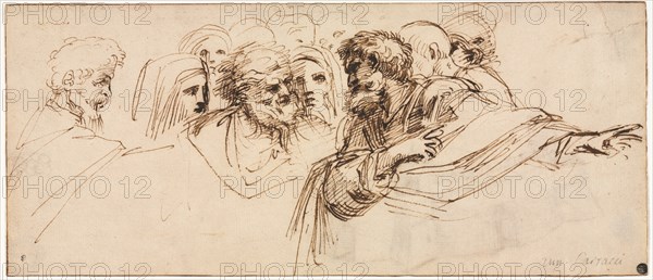 Study of Heads (recto); Crenelated Fortress (verso), 2nd half 1500s. Creator: Agostino Carracci (Italian, 1557-1602).