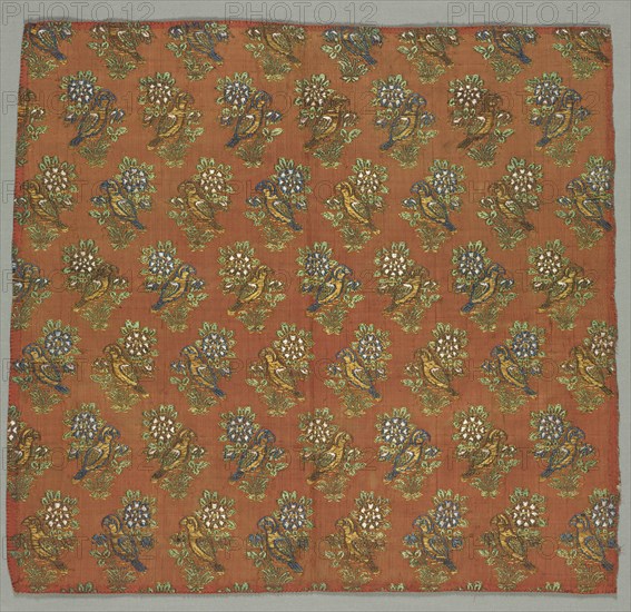 Taffeta Fragment with Gul-u-Bulbul (Rose and Nightingale) Pattern, 1700s. Creator: Unknown.