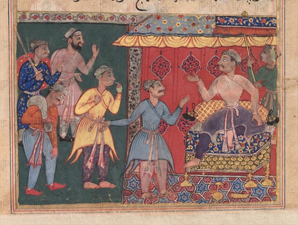 Tales of a Parrot (Tuti-nama): The Twelfth Night: King Bhojaraja tries in vain to ascertain..., c. 1 Creator: Unknown.