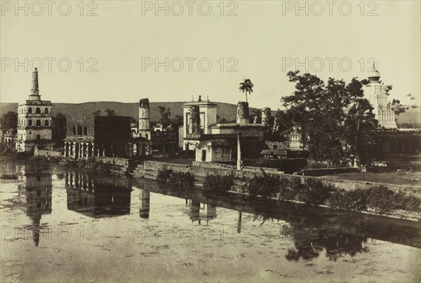 Tank and Temples at Bunshunkuree, c. 1857. Creator: Col. Thomas Biggs (British, 1822-1905); J. Murray, pl. 88.