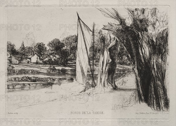 Thames Ditton - With a Sail, 1864. Creator: Francis Seymour Haden (British, 1818-1910).