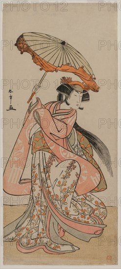 The Actor Segawa Kikunojo II Dancing with a Parasol, late 1770s. Creator: Katsukawa Shunsho (Japanese, 1726-1792).