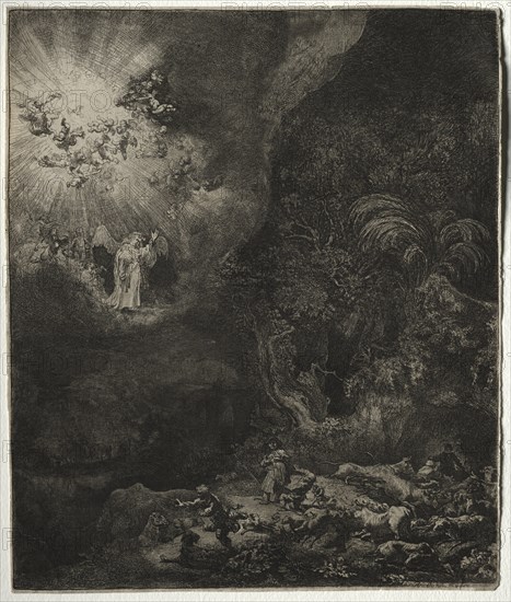 The Angel Appearing to the Shepherds, 1634. Creator: Rembrandt van Rijn (Dutch, 1606-1669).