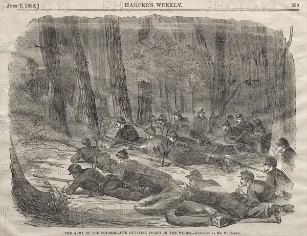 The Army of the Potomac - Our Outlying Picket in the Woods, 1862. Creator: Winslow Homer (American, 1836-1910).