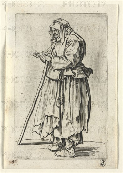 The Beggars: Beggar Woman Coming to Receive Alms, c. 1623. Creator: Jacques Callot (French, 1592-1635).