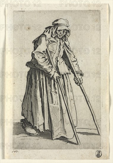 The Beggars: Beggar Woman on Crutches , c. 1623. Creator: Jacques Callot (French, 1592-1635).
