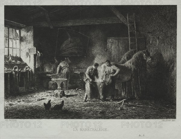 The Blacksmith Shop. Creator: Charles-Émile Jacque (French, 1813-1894).