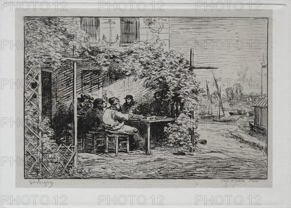 The Boat Trip: The Lunch before Going Aboard at Asnières, 1861. Creator: Charles François Daubigny (French, 1817-1878).