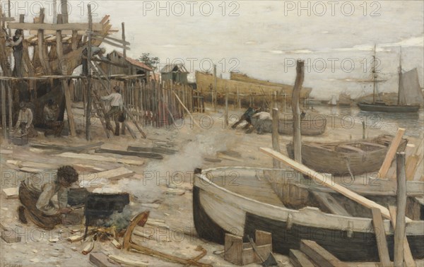The Boatyard, c. 1875. Creator: Jean-Charles Cazin (French, 1841-1901).