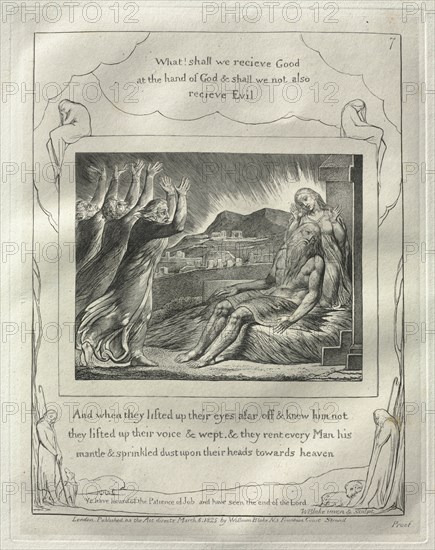 The Book of Job: No. 7, And When they had lifted up their eyes afar off and knew him not..., 1825. Creator: William Blake (British, 1757-1827).