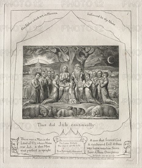 The Book of Job: Pl. 1, Thus did Job continually, 1825. Creator: William Blake (British, 1757-1827).