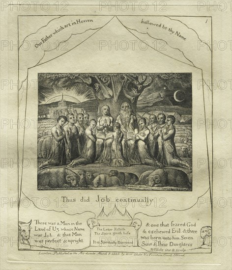 The Book of Job: Pl. 1, Thus did Job continually, 1825. Creator: William Blake (British, 1757-1827).