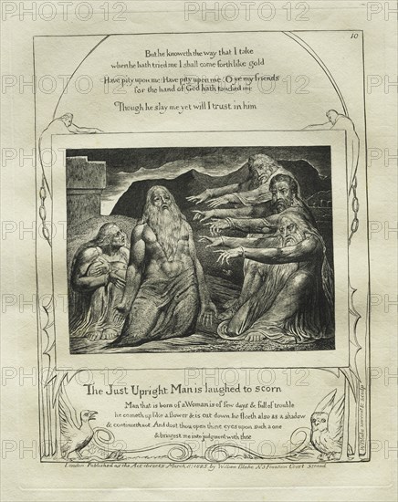 The Book of Job: Pl. 10, The Just Upright Man is Laughed to Scorn, 1825. Creator: William Blake (British, 1757-1827).