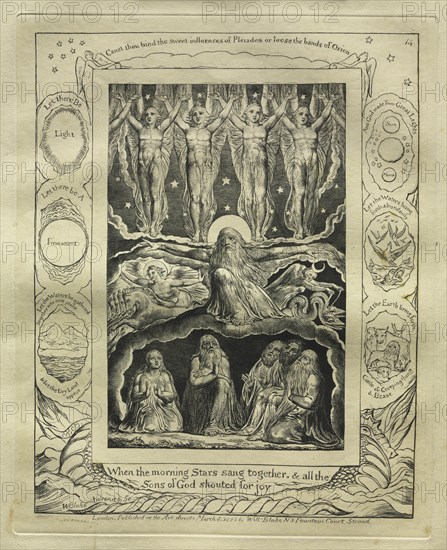 The Book of Job: Pl. 14, When the morning Stars sang together, and all the / Sons of God..., 1825. Creator: William Blake (British, 1757-1827).