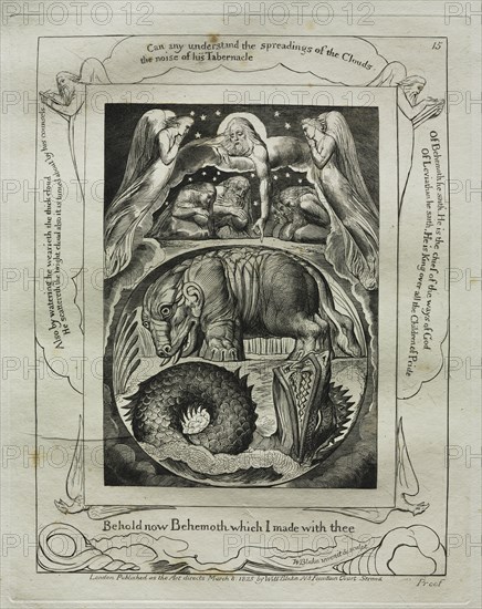 The Book of Job: Pl. 15, Behold now Behemoth which I made with thee, 1825. Creator: William Blake (British, 1757-1827).