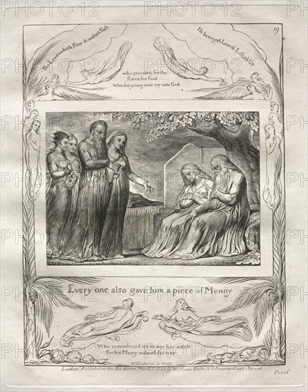 The Book of Job: Pl. 19, Every one also gave him a piece of Money, 1825. Creator: William Blake (British, 1757-1827).