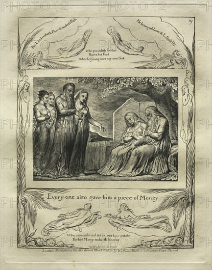 The Book of Job: Pl. 19, Every one also gave him a piece of Money, 1825. Creator: William Blake (British, 1757-1827).