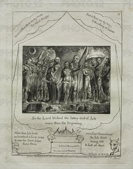 The Book of Job: Pl. 21, So the Lord blessed the latter end of Job / more than the?, 1825. Creator: William Blake (British, 1757-1827).