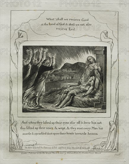 The Book of Job: Pl. 7, And when they lifted up their eyes afar off and knew him not..., 1825. Creator: William Blake (British, 1757-1827).