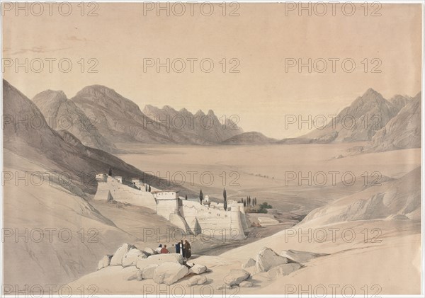 The Convent of St. Catherine, Mount Sinai, Looking towards the Plain of the Encampment, 1839. Creator: David Roberts (British, 1796-1864).