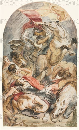 The Conversion of Saul with Horseman and Banner, c. 1645-1647. Creator: Jacob Jordaens (Flemish, 1593-1678).