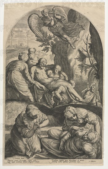 The Disciples of Christ Carrying His Body to the Tomb, 1594. Creator: Jacob Matham (Dutch, 1571-1631).