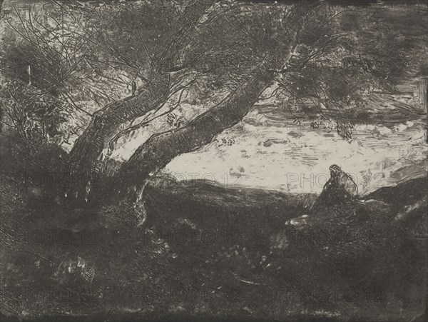 The Dreamer, original impression 1854, printed in 1921. Creator: Jean Baptiste Camille Corot (French, 1796-1875); M. Le Garrec.