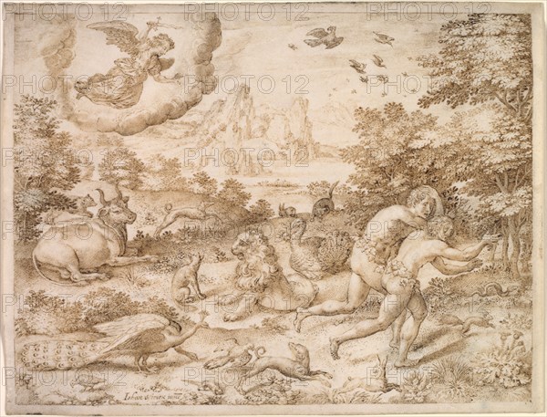 The Expulsion from Paradise, c. 1606. Creator: Jan Wierix (Flemish, c. 1549-aft 1615).