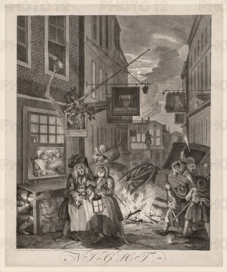 The Four Times of Day: Night, 1738. Creator: William Hogarth (British, 1697-1764).