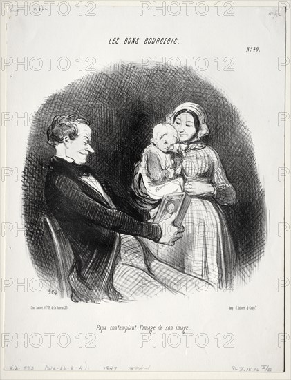 The Good Bourgeois, plate 40: Papa contemplates a likeness of his likeness, 1847. Creator: Honoré Daumier (French, 1808-1879).