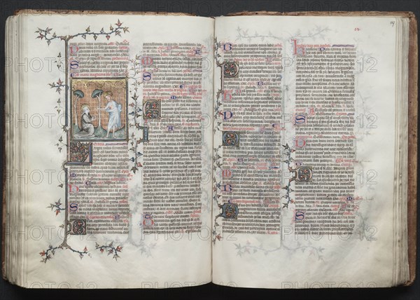 The Gotha Missal: Fol. 116v, St. Mary Magdalene Kneels, c. 1375. Creator: Master of the Boqueteaux (French); Workshop, and.