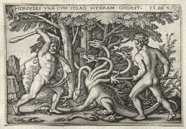 The Labors of Hercules: Hercules Killing the Lernean Hydra, 1545. Creator: Hans Sebald Beham (German, 1500-1550).