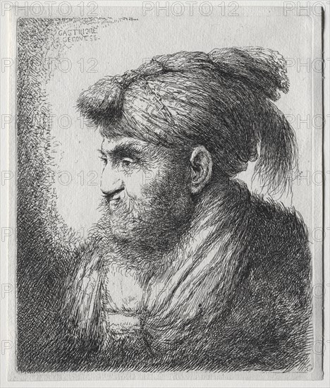 The Large Heads of Men in Oriental Headdress: A Man Nearly in Profile and Turned to Left. Creator: Giovanni Benedetto Castiglione (Italian, 1609-1664).
