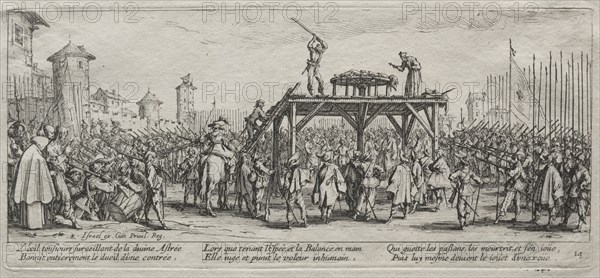 The Large Miseries of War: Execution on the Wheel, 1633. Creator: Jacques Callot (French, 1592-1635).