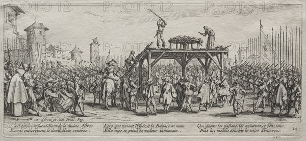 The Large Miseries of War: Execution on the Wheel, 1633. Creator: Jacques Callot (French, 1592-1635).