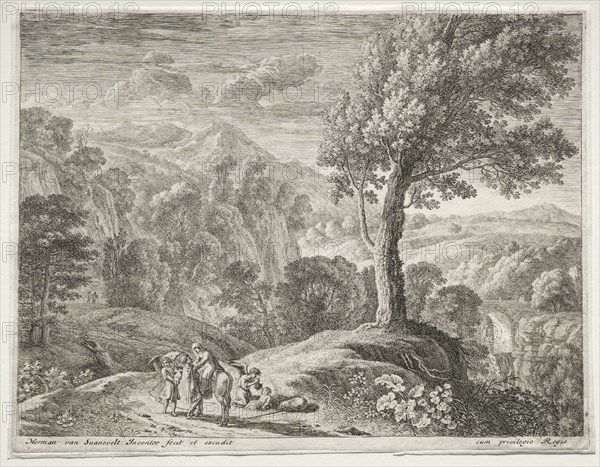 The Large Tree and the Cascade, c. 1652-1654. Creator: Herman van Swanevelt (Dutch, c. 1600-1655).