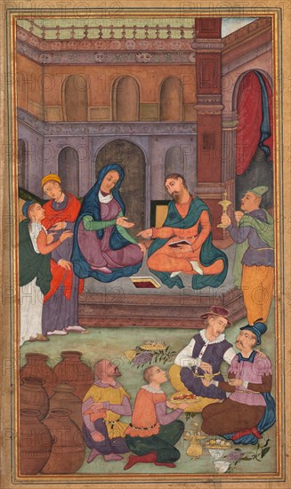 The Marriage at Cana, from a Mirror of Holiness (Mir?at al-quds) of Father Jerome Xavier, 1602-1604. Creator: Unknown.